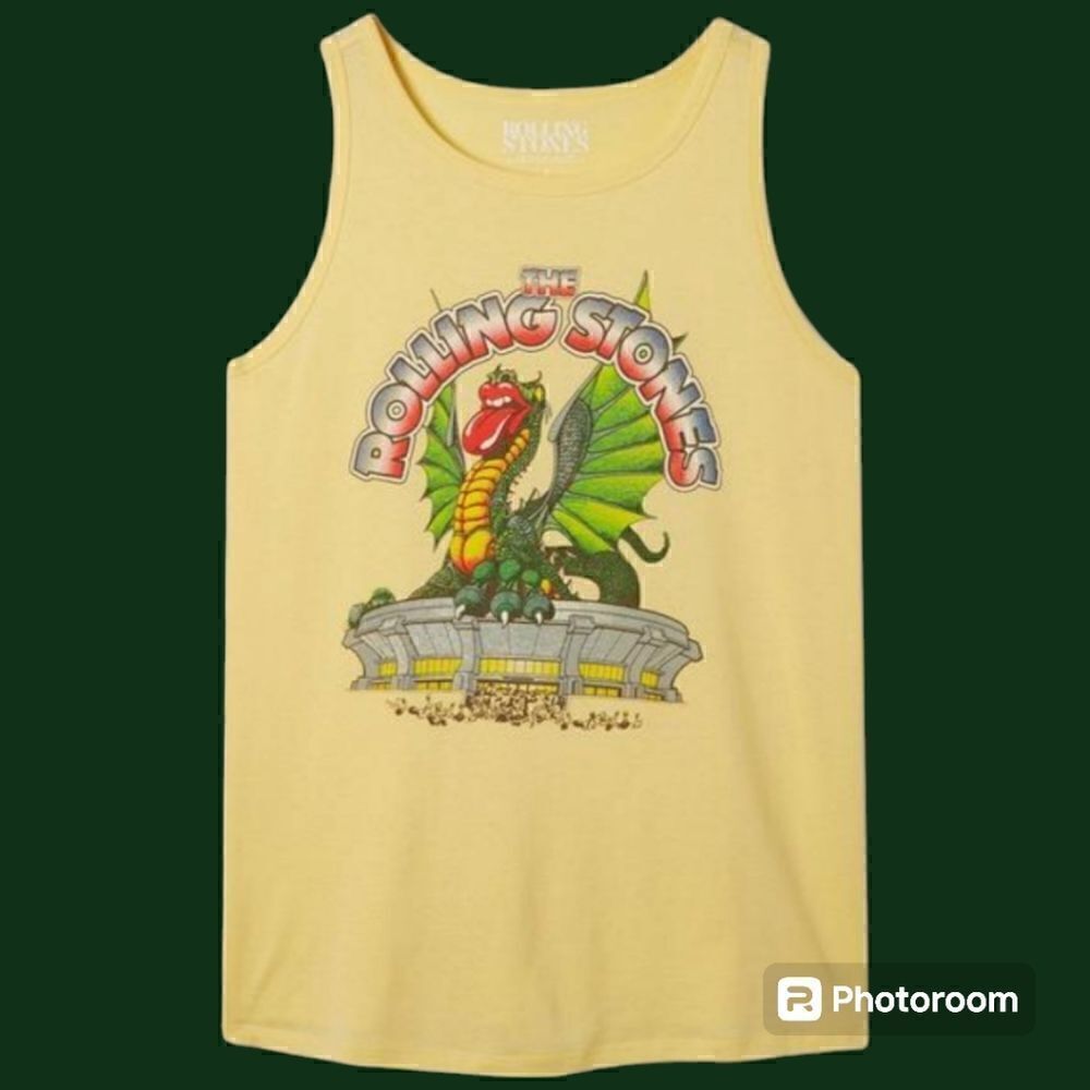 5X 28W Torrid Yellow The Rolling Stones Crew Neck Tank Dragon Lips Band Classic